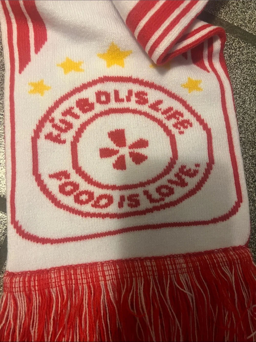 Red 'Friends, Food Football' Knit Scarf NWOT (Soccer) #worldcup